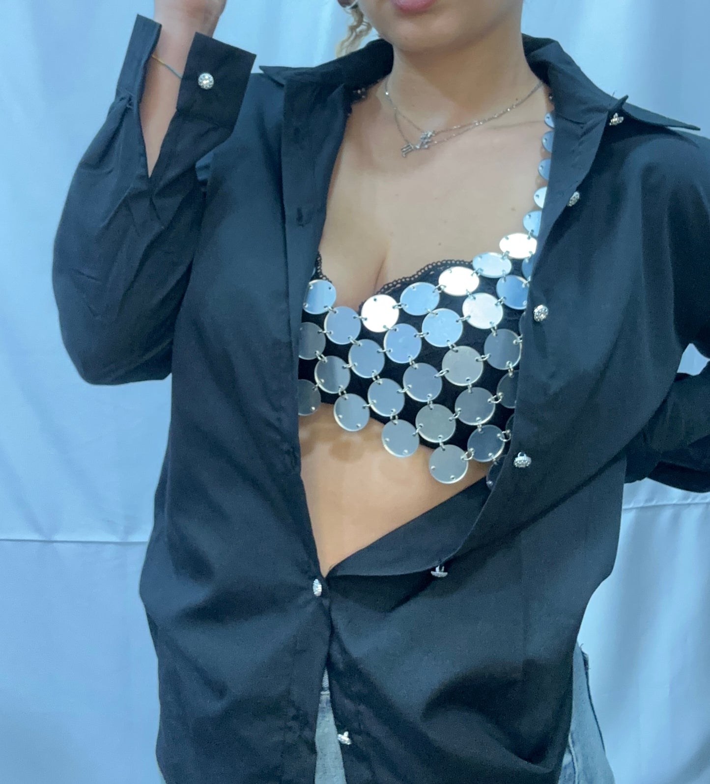 C A M I C I A “DISCOGIRL” con TRIANGOLO in PAILLETTES - NERO