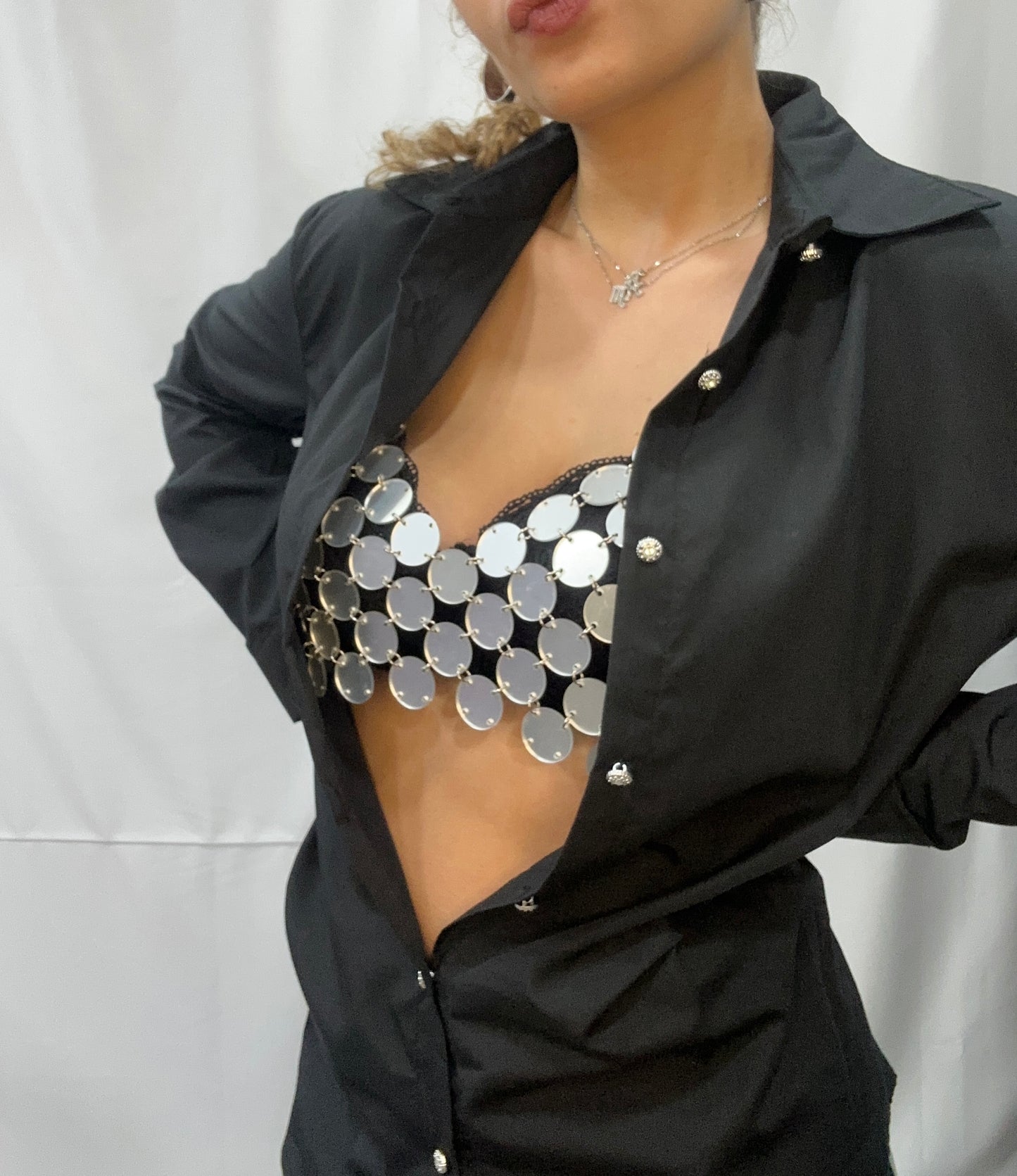 C A M I C I A “DISCOGIRL” con TRIANGOLO in PAILLETTES - NERO