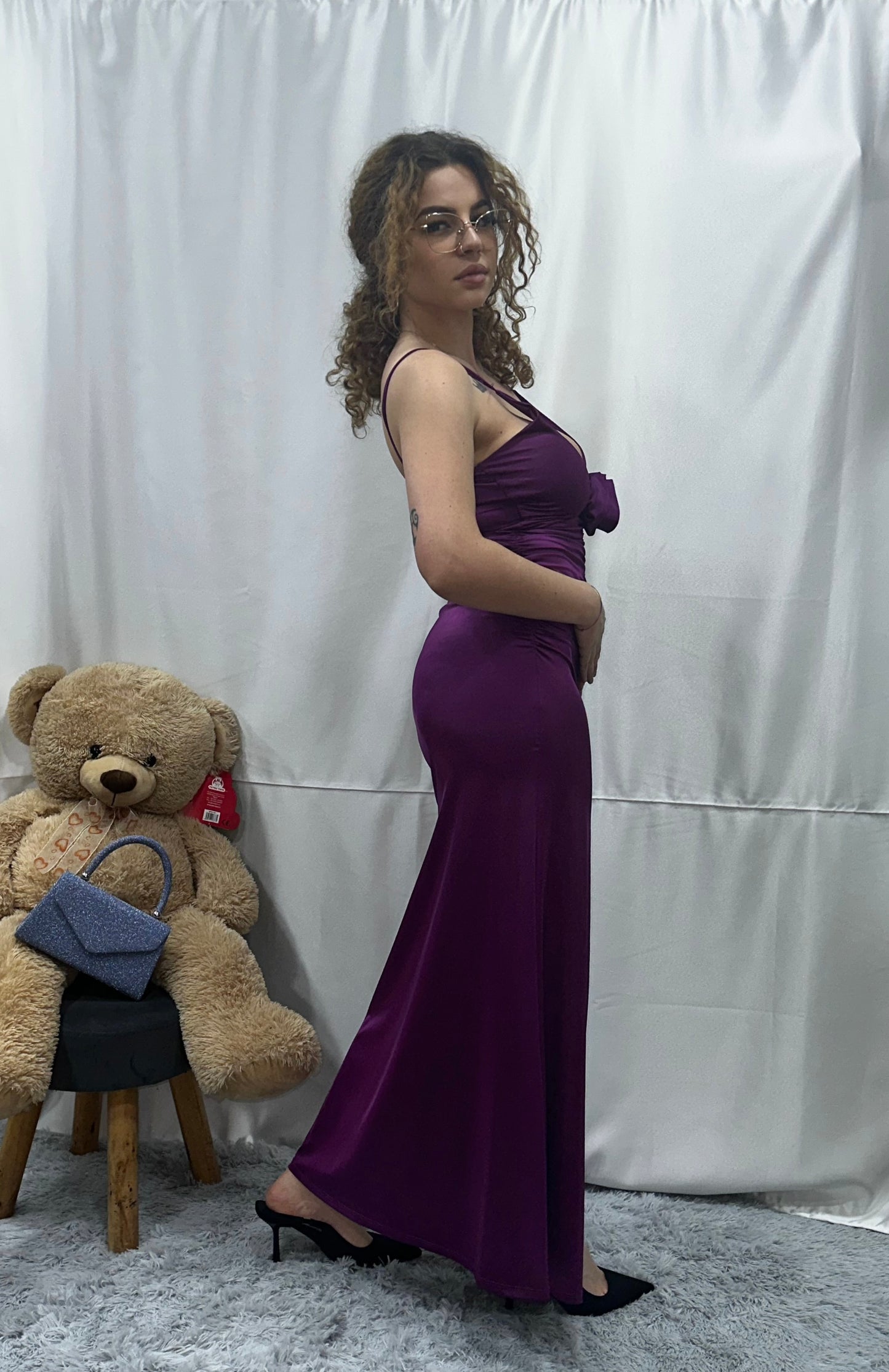 ABITO “ RUSELLA”in LYCRA con ROSA e DRAPPEGGI - VIOLA