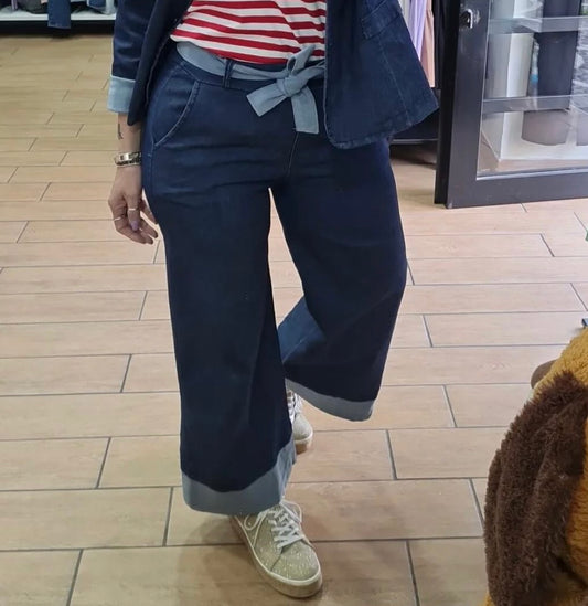 JEANS - ELASTICIZZATO - DENIM SCURO - GAMBA A CAMPANA