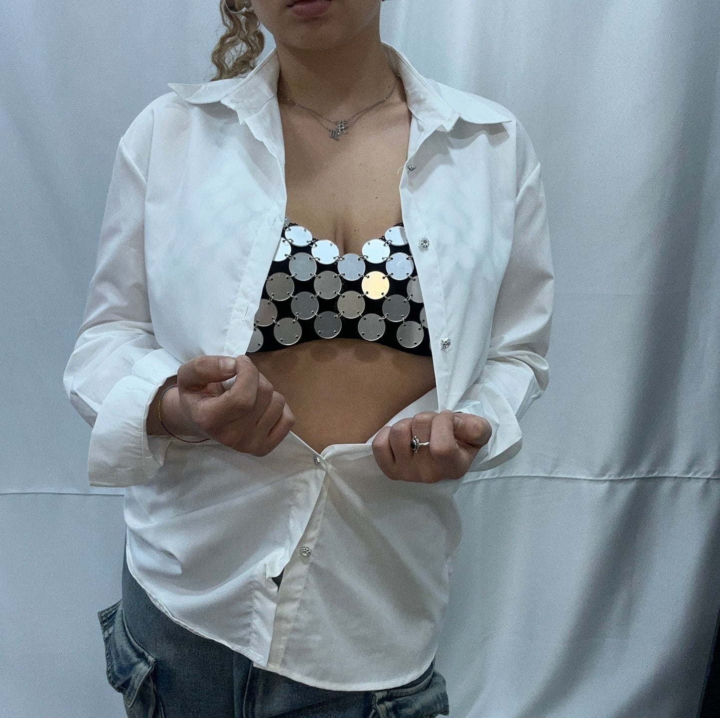 C A M I C I A “DISCOGIRL” con TRIANGOLO in PAILLETTES - BIANCO