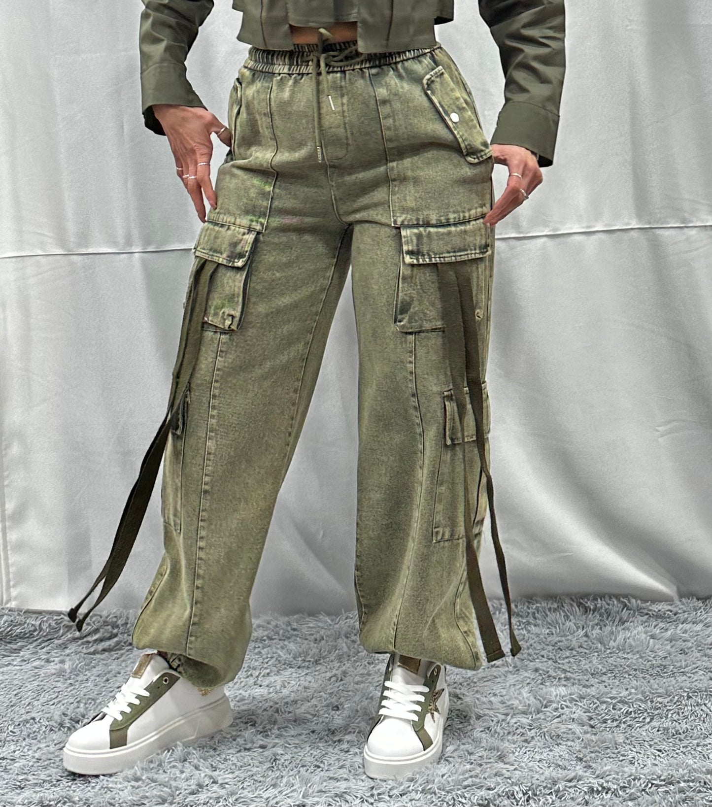 CARGO LACCETTI in DENIM VERDE
