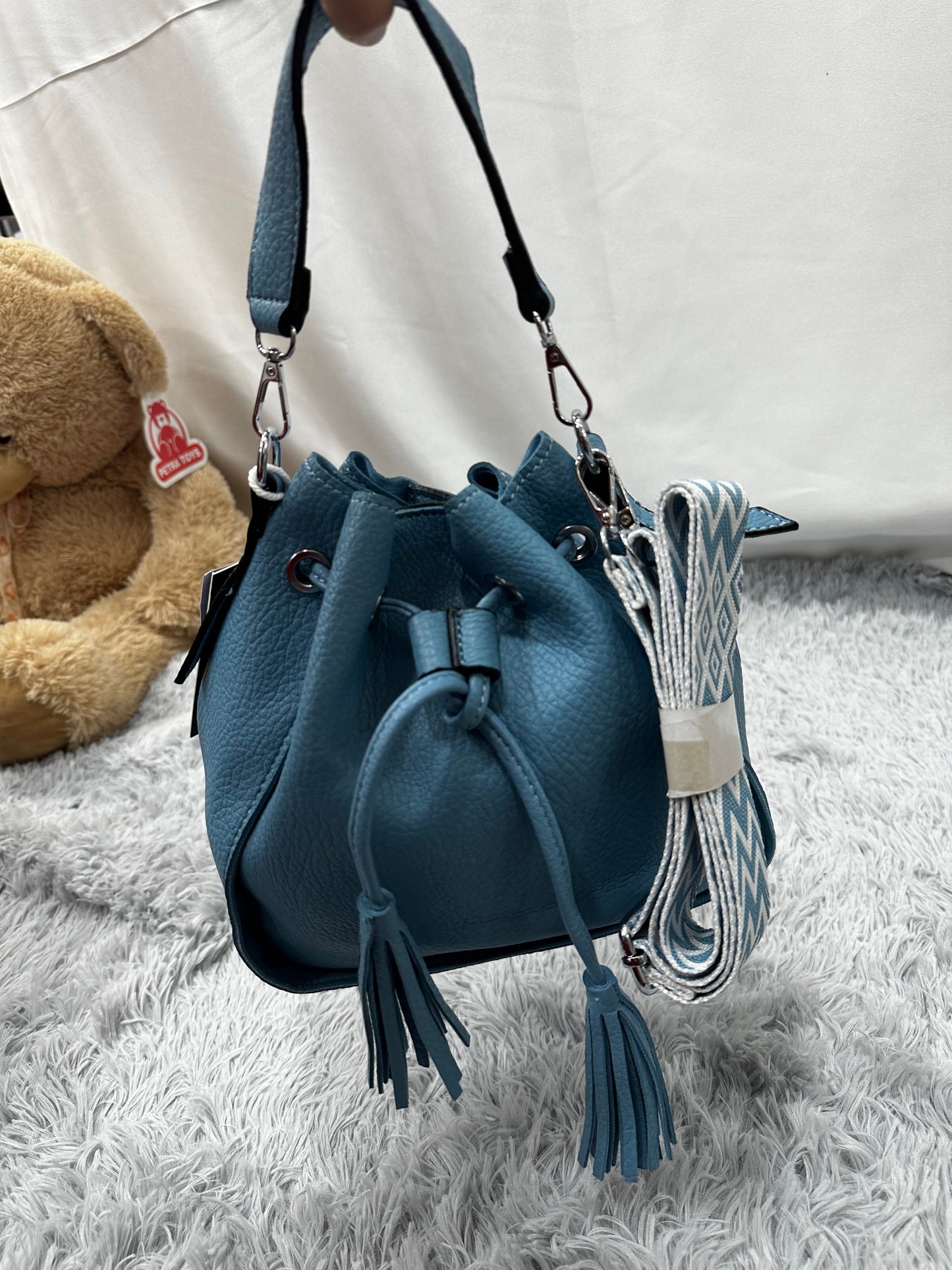 MINI BAG SACCHETTO in PELLE RUVIDA - AZZURRO