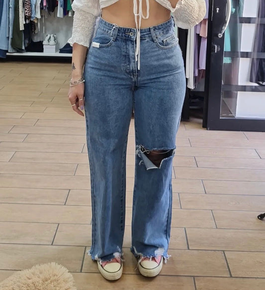 JEANS - GAMBA LARGA - DENIM CHIARO - CON STRAPPO