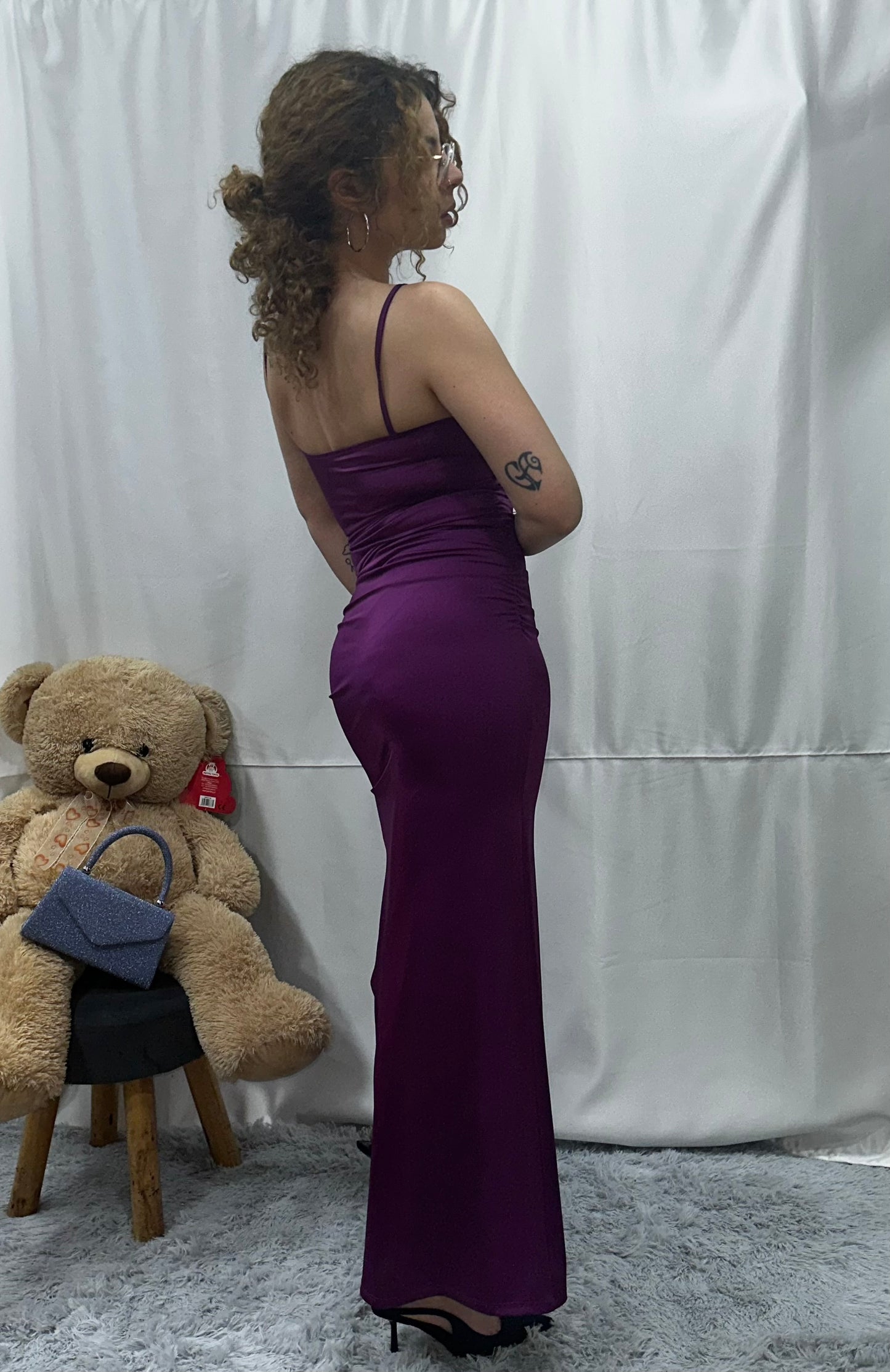 ABITO “ RUSELLA”in LYCRA con ROSA e DRAPPEGGI - VIOLA