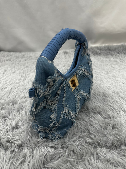 MINI BAG MEZZALUNA in DENIM CHIARO SFRANGIATO