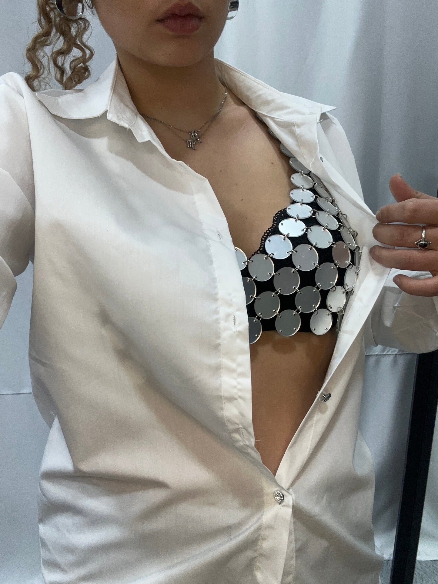 C A M I C I A “DISCOGIRL” con TRIANGOLO in PAILLETTES - BIANCO