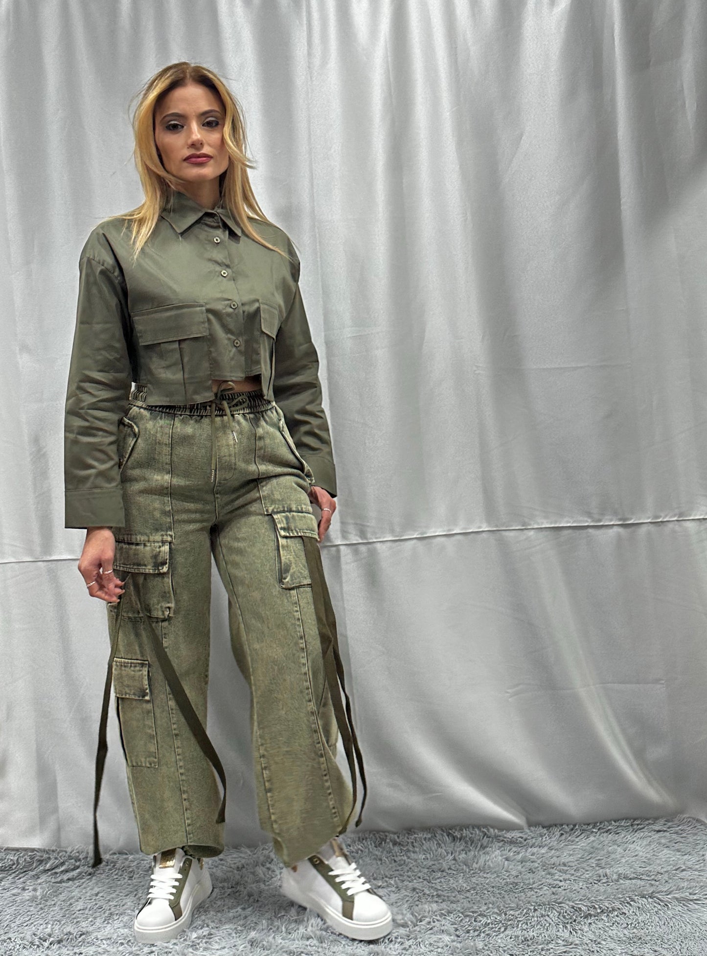 CARGO LACCETTI in DENIM VERDE