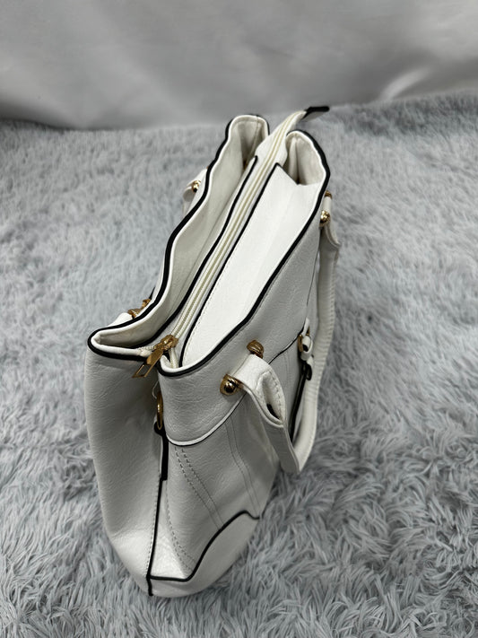 SHOPPER BAG in PELLE - BIANCA CON BORDI NERI