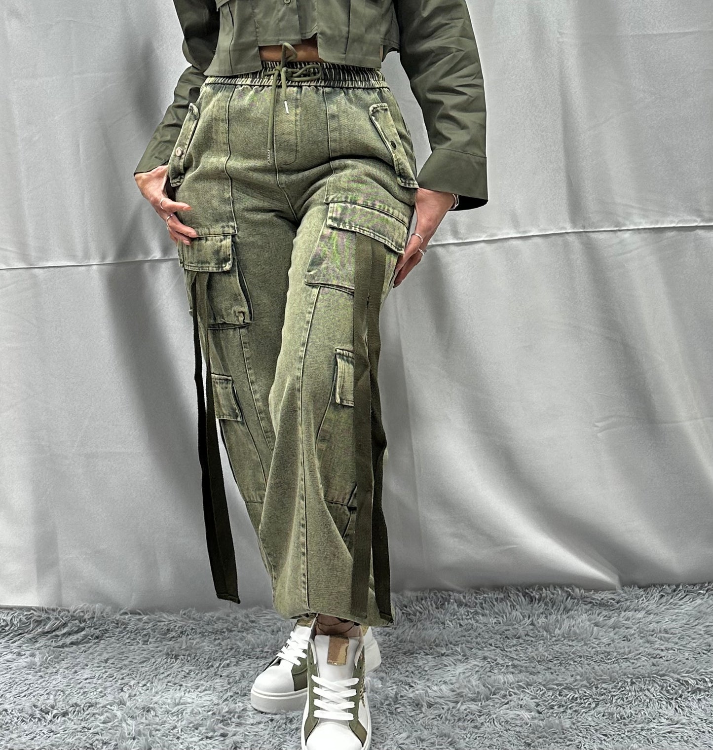 CARGO LACCETTI in DENIM VERDE