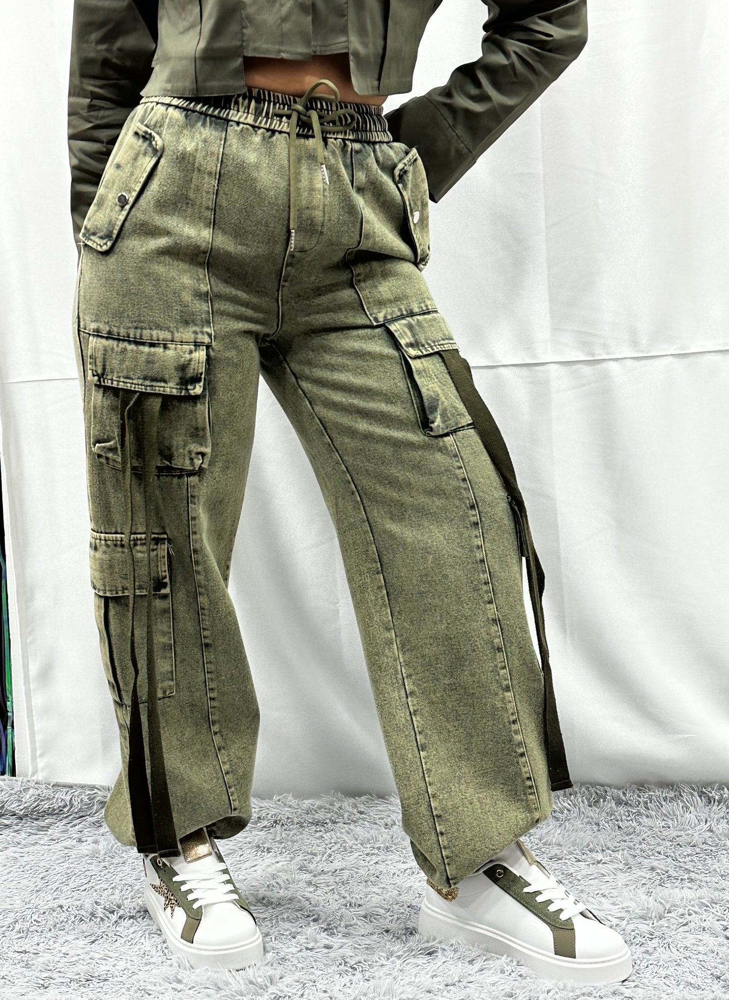 CARGO LACCETTI in DENIM VERDE
