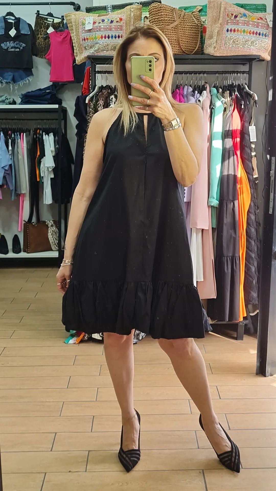 ABITINO A BALZE - IN COTONE - NERO