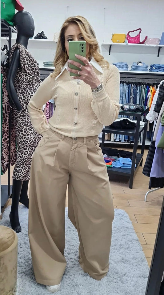 PANTALONE BEIGE A FARFALLA